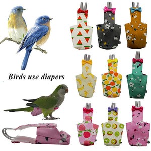 Cute Parrot Diaper with Bowtie Colorful Fruit Floral Cockatiel Pigeons Small Medium Large Pet Birds Flight Suit Clothes Washable