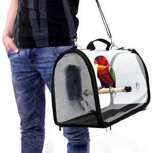 Black Breathable Bird Parrot Carrier Transparent Nest Pet Backpack Travel Bag