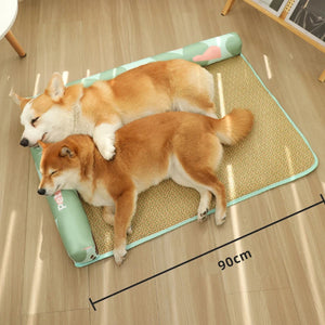 Kimpets Summer Dog Ice Mat Cooling Washable Rattan Woven Cat Cushion Breathable Pet Nest Ice Feeling Sleep Cushion Pet Supplies