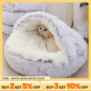 Soft Plush Pet Bed with Cover Round Cat Bed Pet Mattress Warm Cat Dog 2 in 1 Sleeping Nest Cave for Small Dogs