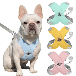 Dog Harness Leash Set Breathable Pet Chest Strap Reflective French Bulldog Vest Harness for Small Medium Dogs Puppy Collar Yorks