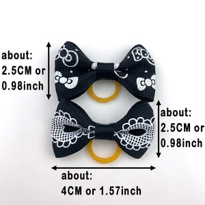 Set Cute Yorkie Pet Bows Small Dog Grooming Accessories Rubber Bands Puppy Cats Black White  Plaid Dogs Bows Headwear Pet Items