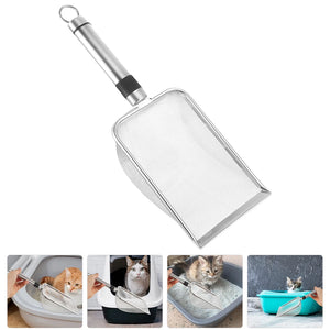 Pet Cat Waste Shovel Long Handle Stainless Steel Metal Shovel Litter Filter Garbage Sand Scoop Pet Cleaning Tool Cat Supplies