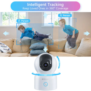 ZOSI C518 Indoor Pan/Tilt Smart Security IP Camera 2K 360° Baby Pet Monitor AI Human Tracking 2.4G/5G WiFi Surveillance Camera