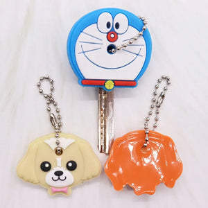 1pcs Cut Cartoon Animal Cat Dog Fox Key Cover Silicone Key Chains Women Funny Key Holder Caps Kids Party Gift