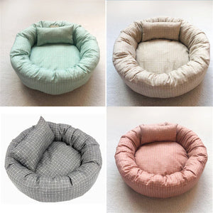 Round Pet Beds for Dogs Cats Soft Cloth Pet Mat with Pillow Animals Sleeping Cushions Sofa Puppy Small Cat House Dog Accessoires