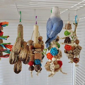 Bird Parrot Toy Natural Wooden Blocks Bird Chewing Toy Parrot Cage Bite Molar Toy Parrot Cage Colorful Hanging Decoration