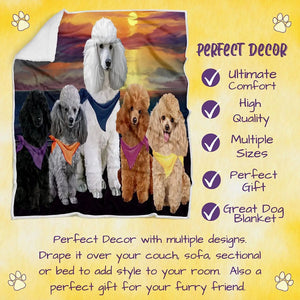 Family Sunset Poodle Dogs Blanket - Lightweight Soft Cozy and Durable Bed Blanket - Animal Theme Fuzzy Blanket for Sofa