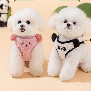 Puppy Cute Animal Plush Panda Dog  Harness and leash Collar Set and Medium-sized Dog Teddy Outdoor Vest-Style Harness Dog Leash