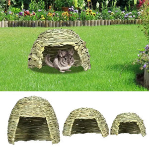 Grass House for Rabbits Folding Beds Guinea Pig Hideouts Small Animal Play Hideaway Bed Habitat Decor Pet Hay Bed Playhouse