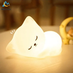 Soft Silicone Cat Seven Colors LED Night Lights USB Rechargeable Children Baby Kids Floor Lamp Creative Cartoon Room Decor Light