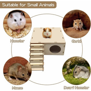 Hamster House Climbing Ladder Wooden Hideout Nest Habitat Decor for Mini Gerbils Golden Bears Guinea Pigs Small Pets