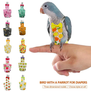 Parrot Diaper with Bowtie Floral Cockatiel Pigeons Cute Colorful Fruit Small Medium Large Pet Birds Flight Suit Clothes Washable