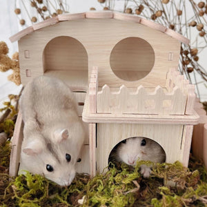 Hamster Wooden House Two Layers Cage for Play  Habitat Small Pets Hideout Toy for Dwarf Chinchilla  Hamster Hedgeh