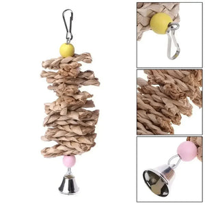 1pcs Bird Parrot Toy with Bell Natural Wooden Grass Chewing Bite Hanging Cage Swing Climb Chew Toys Bird Toys for Cage Pet Toys