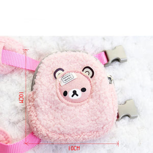 Wam Dog Backpack Harness with Leash Set Warm Lamb Wool Cartoon Bear Pet Puppy Harness for Small Animal Carrier Lead Products