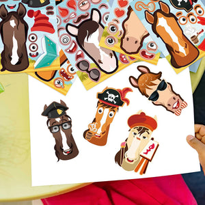 6/12Sheets Make a Face Elf Horse Puzzle Sticker Game DIY Funny Animal Assemble Jigsaw Children Educational Toys Gifts For Kids