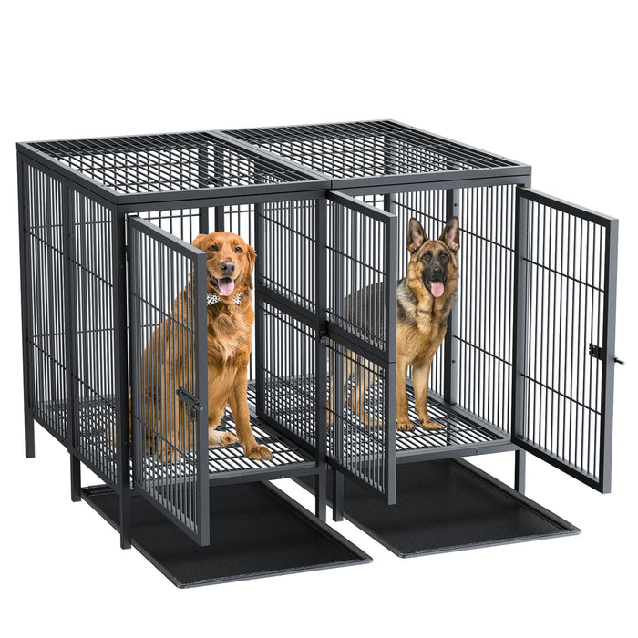 Heavy Duty Dog Crate: 52Inch Extra Large Pet Raised Metal Cage with Removable Divider - Doggy Kennel Training Playpen House