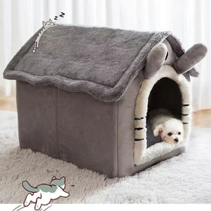 Soft Cats Bed Deep Sleep Small Dog Winter House with Removable Cushion and Enclosed Pet Tent for Kittens Puppies and Cats