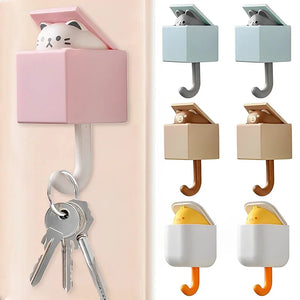 Cute Cat Wall Hooks Self Adhesive Bedroom Door Hangers Keys Towel Umbrella Coat Holder Rack Animal Home Bathroom Decoration Hook