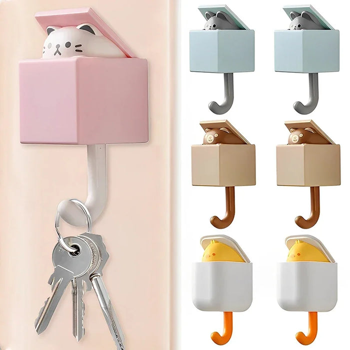 Cute Cat Wall Hooks Self Adhesive Bedroom Door Hangers Keys Towel Umbrella Coat Holder Rack Animal Home Bathroom Decoration Hook