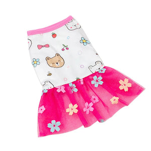 2024 New Fashion Dog Clothes Lace Design Dog Cat Dress Puppy Skirt Spring Summer Printing Mesh Dog Dress Fashion Pet Apparel