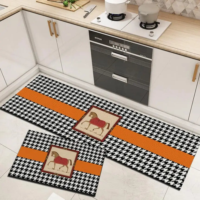 Luxury PVC Washable Kitchen Mat Chic Horse Printed Floor Entrance Doormat Carpet for Bedroom Bath Rug Bathroom Mats Set Rugs