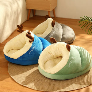 Pet Kennel Cat Dog House Semi-enclosed Winter Warm Thickened Slippers Cats Cushion Sleeping Bag Soft Washable Portable Nest