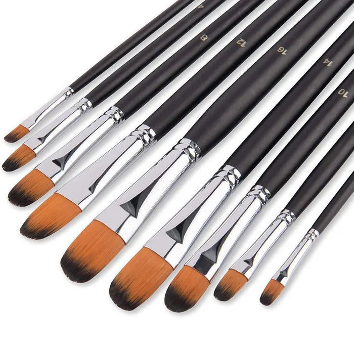 9Pcs Filbert Art Paintbrush Set Anti-Shedding Synthetic Nylon with Long Handle Paint Brush for Watercolor Acrylics Oil Gouache