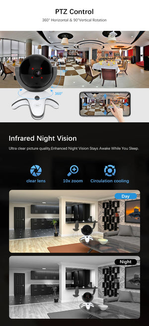 N-eye 5GWiFi Security Camera Indoor IP Pet Wireless Monitoring 360 ° PTZ/Zoom AI Automatic Tracking Motion Alarm