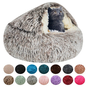 Long Plush Winter Pet Cat Bed Round Cat Cushion Warm Cat Basket Cat Sleep Bag Cat Nest Kennel For Small Dog Cat Bet House