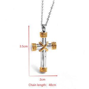 Classic Punk Fun Funeral Cremation Gold Color Cross Pendant Souvenir Necklace for Ash Memorial Jewelry