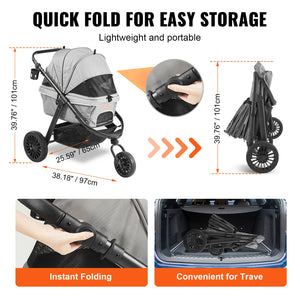 VEVOR Pet Stroller Carrier Dog Cat Strollers Lightweight Travel Rotate with Brakes Pet Pad Cup Holder for Puppy Dog Accessories