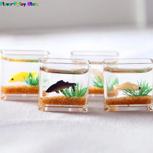 1X Dollhouse Miniature Glass Fish Tank Bowl Aquarium Doll House Home Ornament Toy For Dollhouse Decals