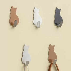 2pcs Cat Pattern Self Adhesive Hooks Storage Holder for Bathroom Kitchen Hanger Stick on Wall Hanging Door Clothes Towel Racks