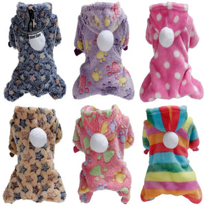 Pet Clothes Flannel Dog Costume Dog Cold Weather Coats Cat Apparel Soft Flannel Doggie Jumpsuit Clothes Pet Four Legged Pajamas