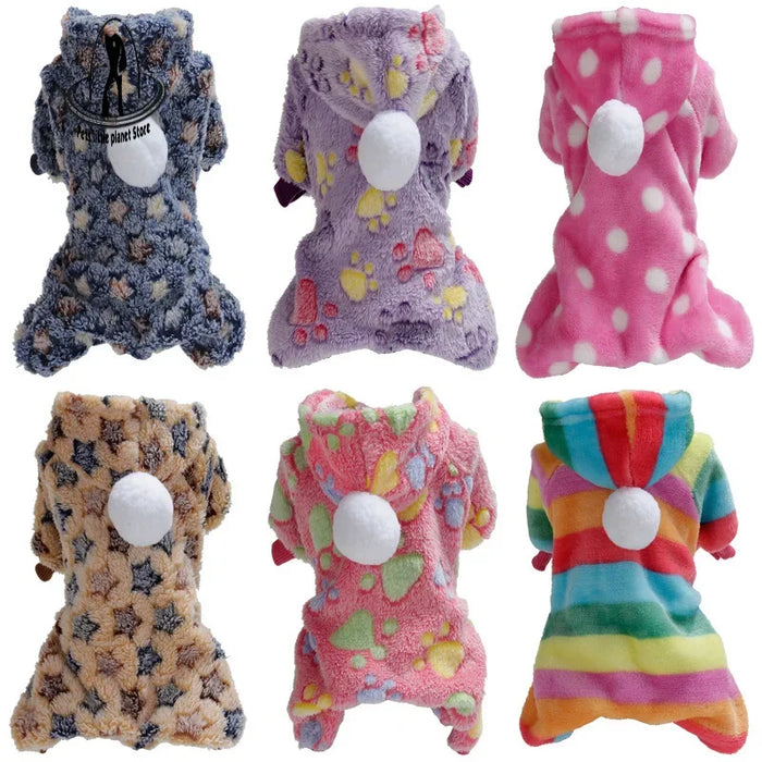 Pet Clothes Flannel Dog Costume Dog Cold Weather Coats Cat Apparel Soft Flannel Doggie Jumpsuit Clothes Pet Four Legged Pajamas