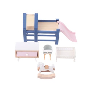 1/6 1/12 Scale Dollhouse Baby Bedroom Furniture Accessories Slide/Trojan Horse/Table/ Dining Chair/Bed For Kids Pretend Play Toy