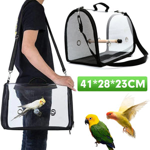 Black Breathable Bird Parrot Carrier Transparent Nest Pet Backpack Travel Bag