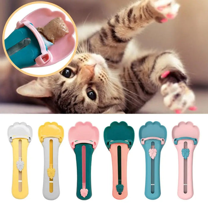 Pet Cat Feeding Scoop Button Pushed Design cat strip squeeze Feeder spoon without residue Multipurpose Spoon Pet Supplies  ﻿