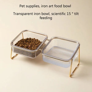 Cat Double Bowl New with Stand Pet Kitten Puppy Transparent Food Feeding Dish Metal Elevated Water Feeder Dog Bowl Supplies