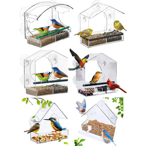 Acrylic Clear Glass Window Birds Hanging Feeder Birdhouse Food Feeding House Table Seed Peanut Suction Cup