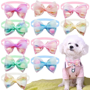 50PCS  Lace Bow Ties for Small Dog Adjustable Dog Collar Cat Collar Cute Pompoms Bowties for Puppy Dog Grooming Accessories