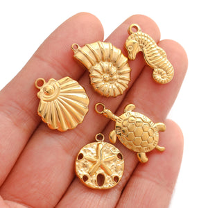 3PC Blue Ocean Animal Shell Turtle Conch Starfish Fish Tail Charms Pendant For Making Earring Necklace Bracelet Jewelry Supplies