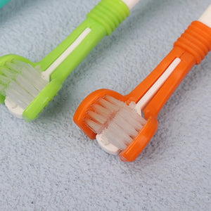 Dog Toothbrush Three Sided Pet Toothbrush Oral Cleaning Three Headed Brush for Dog Teeth Cleaning Soft Hair Dogs Toothbrushes