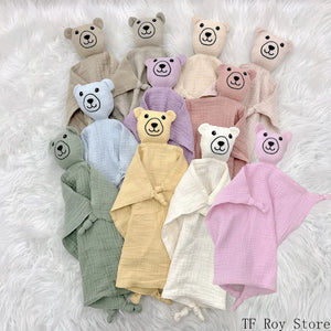 Baby Comforter Cute Baby Rabbit Cat Muslin Towel Soft Cotton Sleeping Dolls Soothing Cloth Blanket Newborn Appease Towel Bibs