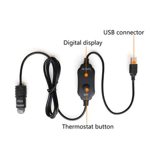 Fish Tank Aquarium Heater Adjustable Temperature Submersible Thermostat Heater 18℃-34℃ Digital Display USB Charging