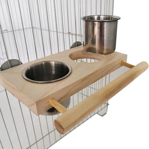 Bird Feeding Cutlery Cage Hanging Parrot Feeding Food Water Bowl Easy To Clean Stainless Steel Pet Food Box With Carrier