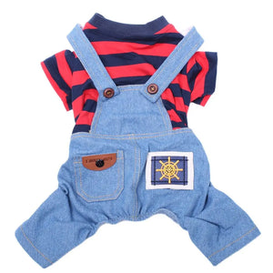 Dog Cat Jumpsuit Overalls Denim&Striped Pet Puppy T-Shirt Spring/Summer Clothing Apparel