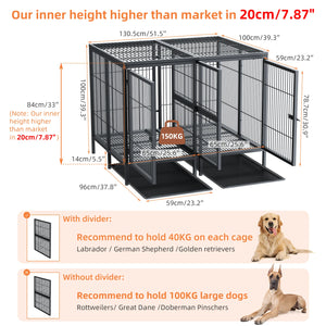 Heavy Duty Dog Crate: 52Inch Extra Large Pet Raised Metal Cage with Removable Divider - Doggy Kennel Training Playpen House